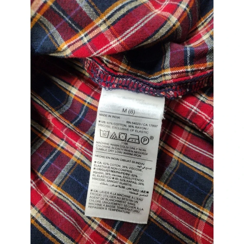 Old Navy Girls Red Plaid Smocked Tiered Long Sleeve Dress Size M 8 Holiday